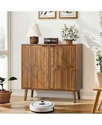 Boyel Living 31.5" Farmhouse Sideboard Buffet Cabinet with Storage, Wood Coffee Bar with Slatted Doors and Anti-Tip Device for Kitchen, Dining Room