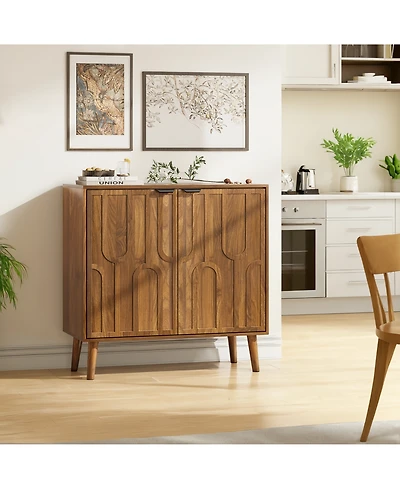 Boyel Living 31.5" Farmhouse Sideboard Buffet Cabinet with Storage, Wood Coffee Bar with Slatted Doors and Anti-Tip Device for Kitchen, Dining Room
