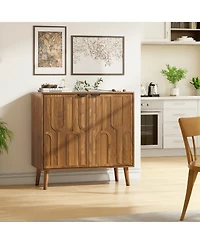 Boyel Living 31.5" Farmhouse Sideboard Buffet Cabinet with Storage, Wood Coffee Bar with Slatted Doors and Anti-Tip Device for Kitchen, Dining Room