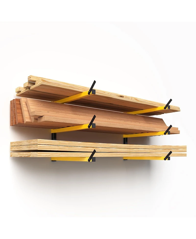 Xdovet Lumber Rack Wall Mounted Metal Folding 3-Level Heavy Duty Garage Organizer Wood Storage Indoor Outdoor 2 Pairs