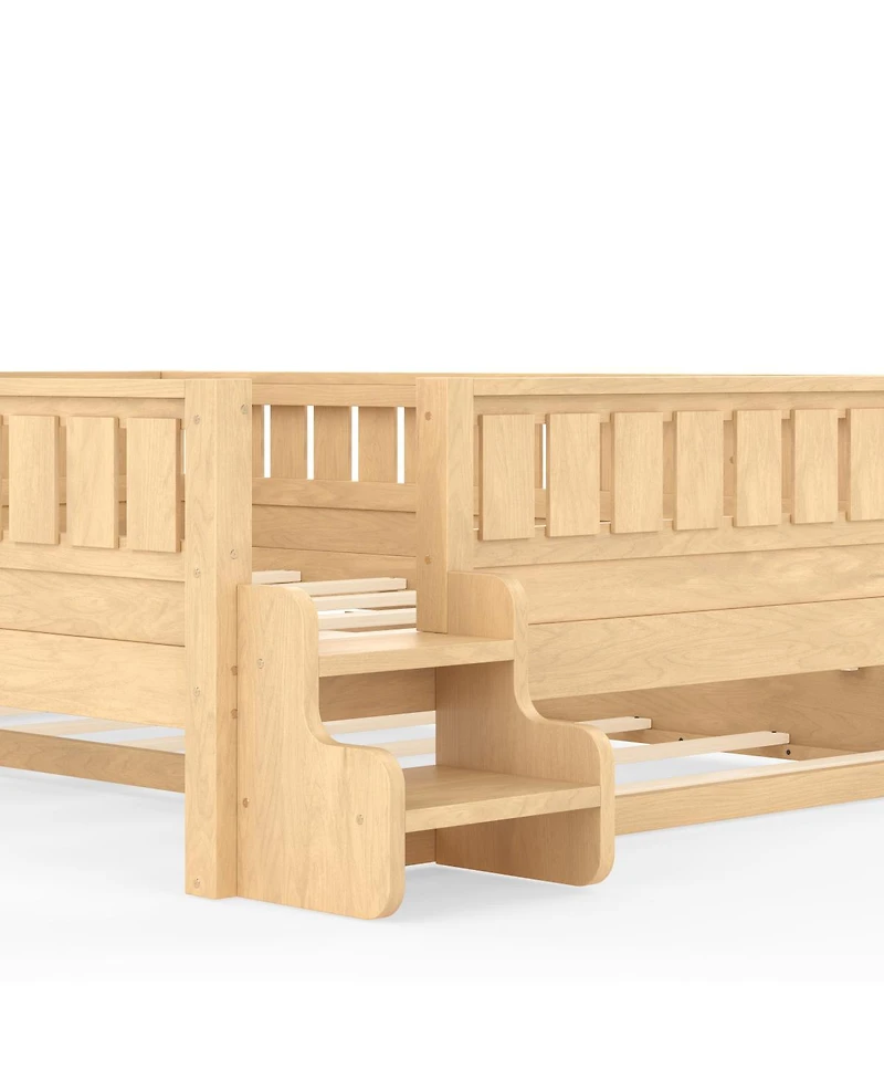 Streamdale Furniture Queen Bed with Bookshelves Staircase Safety Rails and Trundle Light
