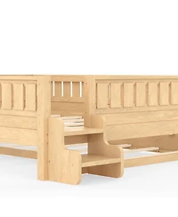 Streamdale Furniture Queen Bed with Bookshelves Staircase Safety Rails and Trundle Light