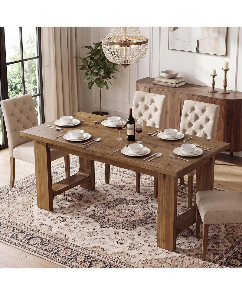 Tribesigns Farmhouse Dining Table, Solid Wood Kitchen Table for 4-6 People, Large Wooden Rectangular Dinner Tables