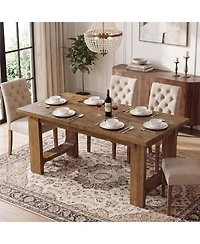 Tribesigns Farmhouse Dining Table, Solid Wood Kitchen Table for 4-6 People, Large Wooden Rectangular Dinner Tables