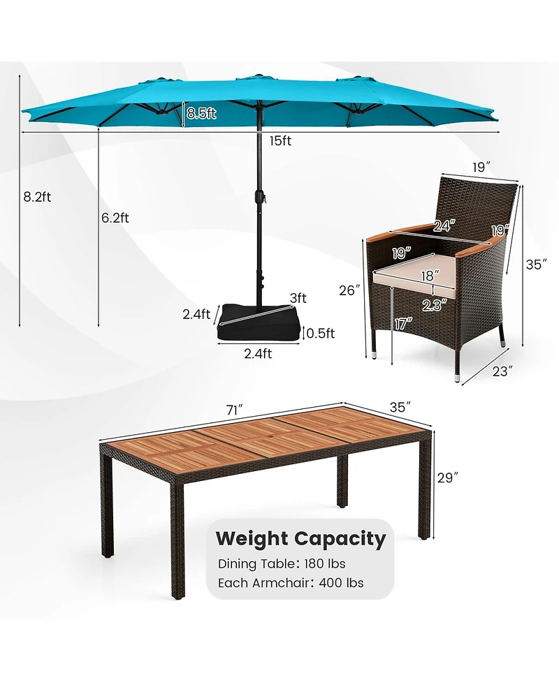 Gymax Set of 11 Patio Dining Set with 15ft Double-Sided Patio Umbrella (Base Included)