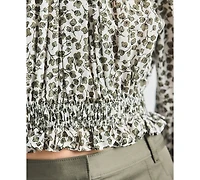 Derek Lam 10 Crosby Women's Charlee Mini Clover Print Gathered Blouse