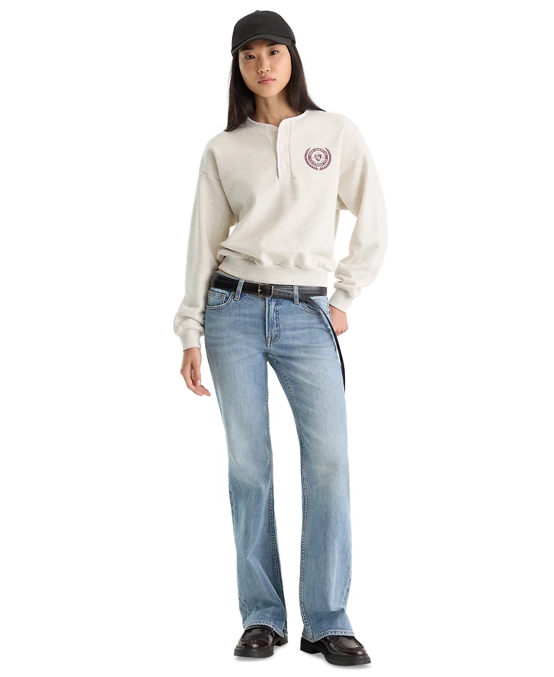 Good American Women's The Brushed Fleece Henley Neck Top