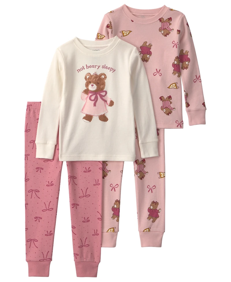 Carter's Toddler Girls' 2T-5T Bear Varsity Snug Fit Sleep & Play, 4-Piece Set