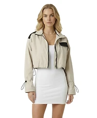 Modenaire Women's Cropped Zip-Front Contrast-Pocket Jacket