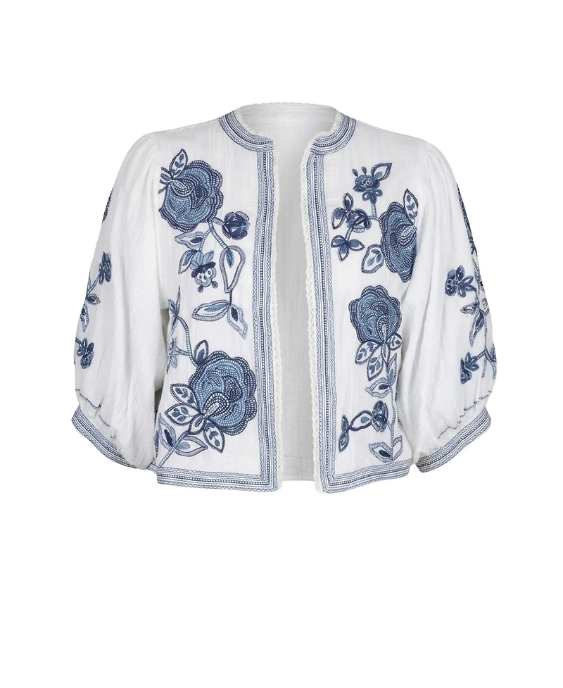Modenaire Women's Floral Embroidered Cropped Jacket