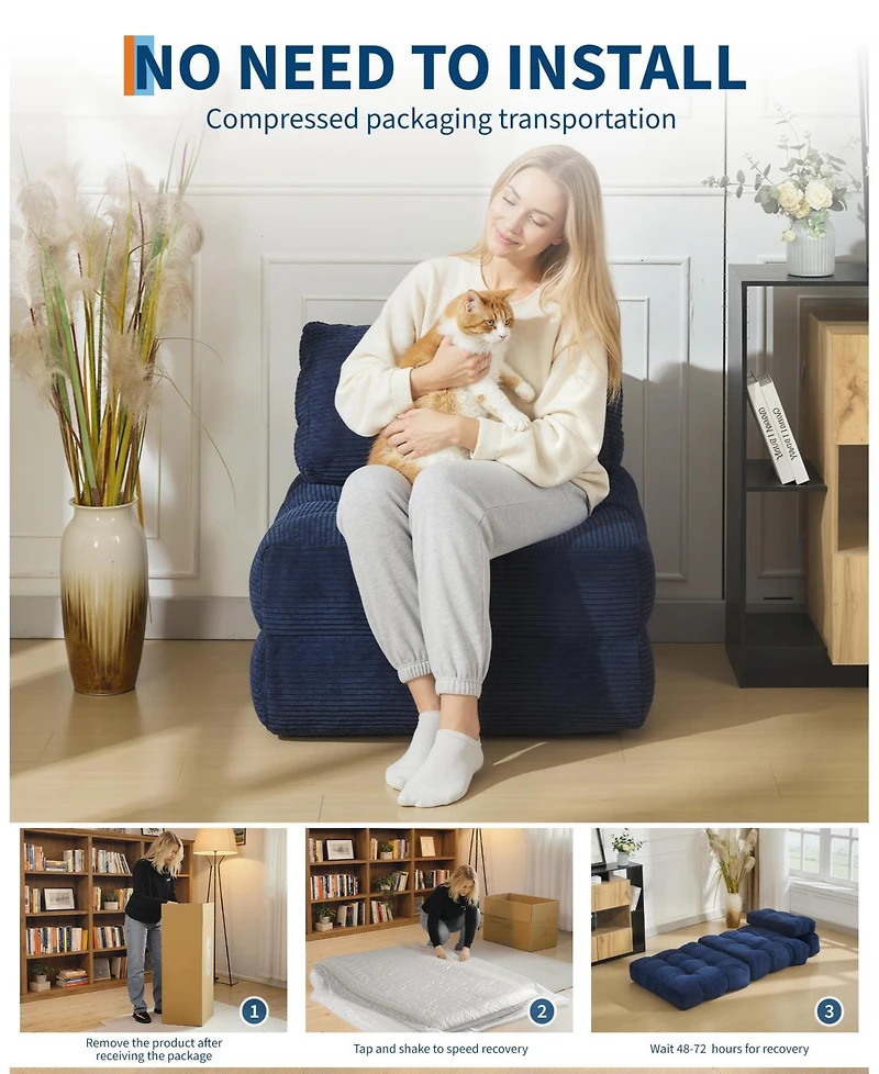 homfan Single Folding Sofa Bed - Sleeper Chair with Floor Lounger and Pillow, Portable Fold Out Couch Bed for Living Room or Ottoman