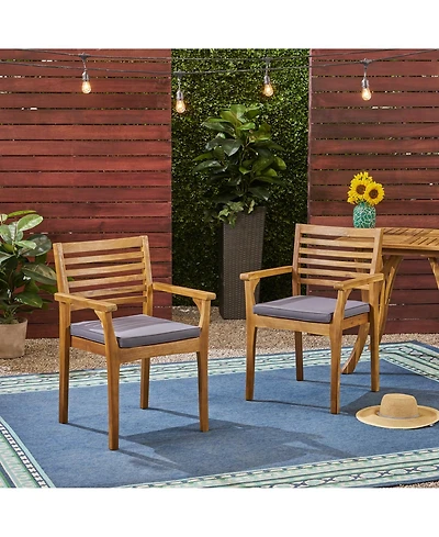 Clihome 2 Piece Patio Dining Chairs Acacia Wood Frame Outdoor Chairs with Cushions