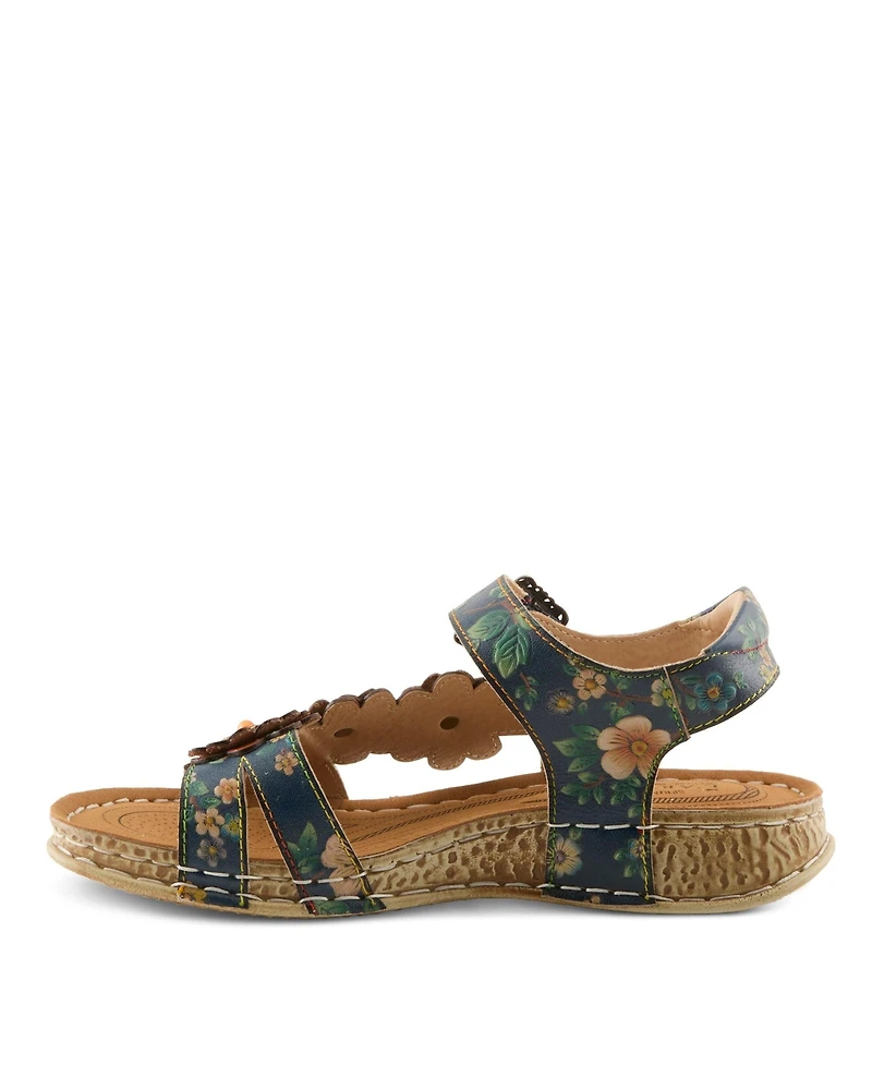 L'Artiste Women's Offcenter Ankle Strap Sandal with Painted Vamp