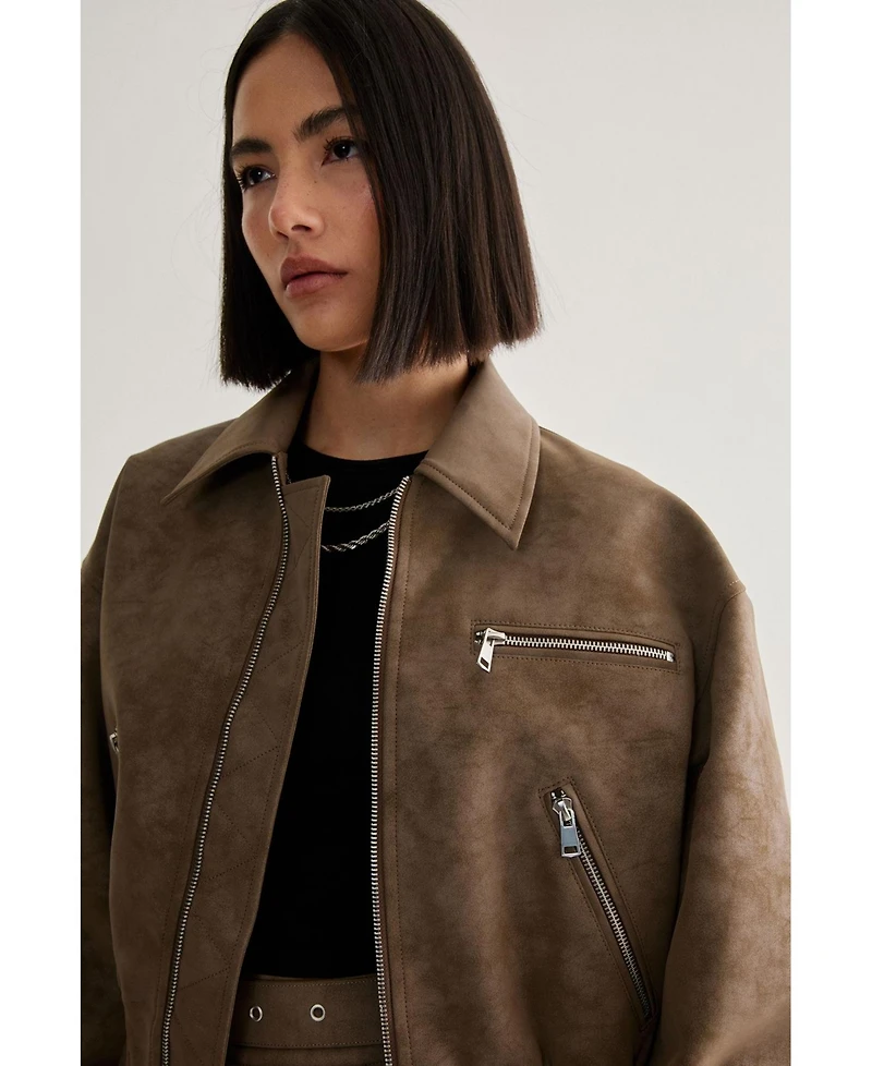Nasty Gal Women's Faux Leather Bomber Jacket