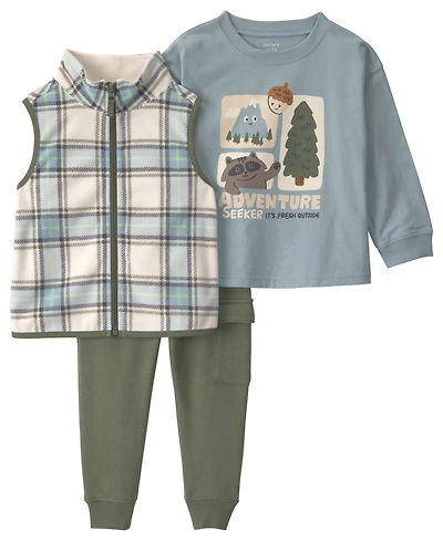 Carter's Toddler Boys' 2T-5T Adventure Car Long-Sleeve Top, Vest and Pants, 3-Piece Set