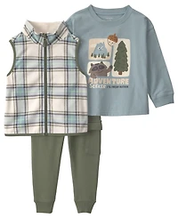 Carter's Toddler Boys' 2T-5T Adventure Car Long-Sleeve Top, Vest and Pants, 3-Piece Set