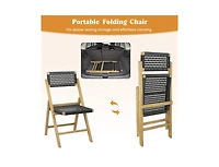 Lucky One Set of 2 Folding Teak Wood Dining Chairs with Woven Rope Seat and Back