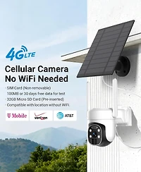 eco4life 4G Lte Cellular Ptz Solar Security Camera, No WiFi Needed, 2K Qhd Color Night Vision, Ai Motion Detection, IP66 Waterproof