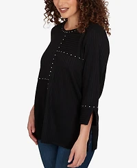 Alfred Dunner Petite Spliced Texture Metallic Studded Top