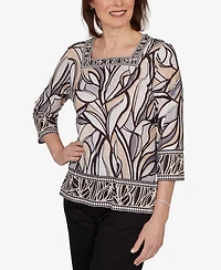 Alfred Dunner Petite Stained Glass Border Trim Top