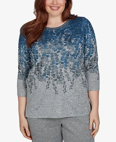 Alfred Dunner Petite Falling Leaves Pocket Knit Top