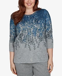 Alfred Dunner Petite Falling Leaves Pocket Knit Top