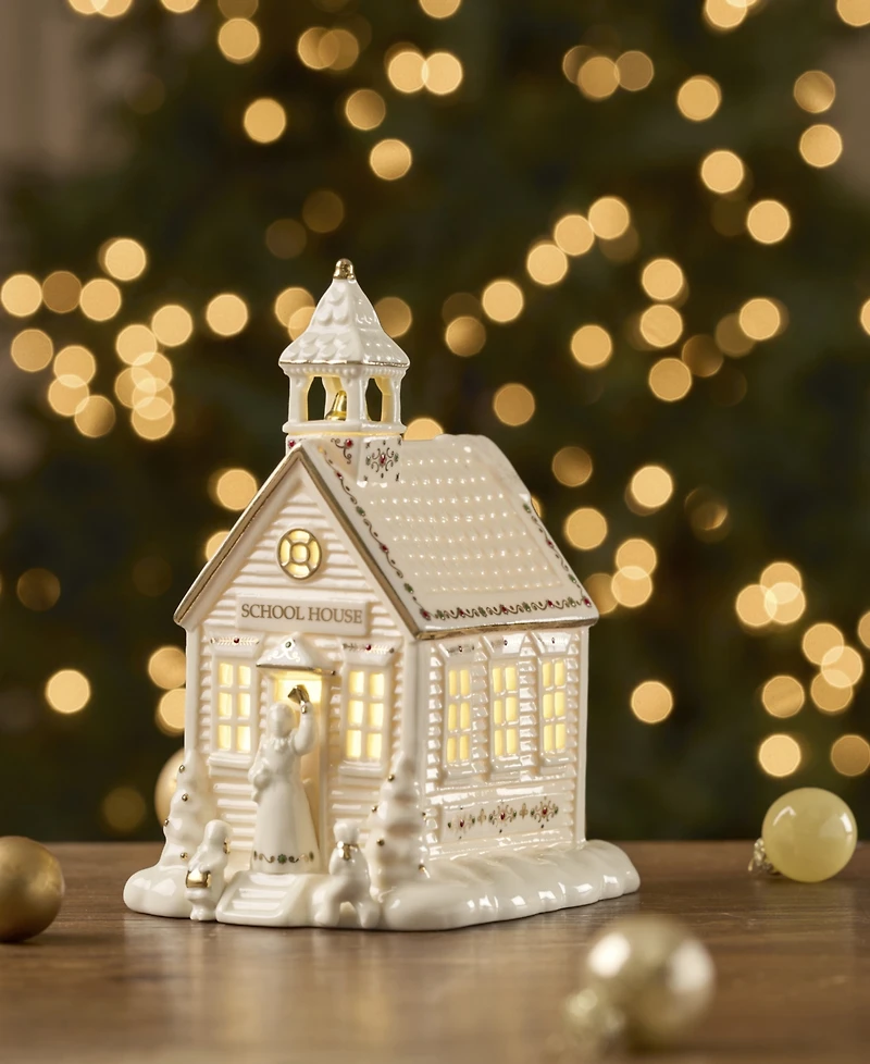 Lenox Mistletoe Park School House Lit Figurine