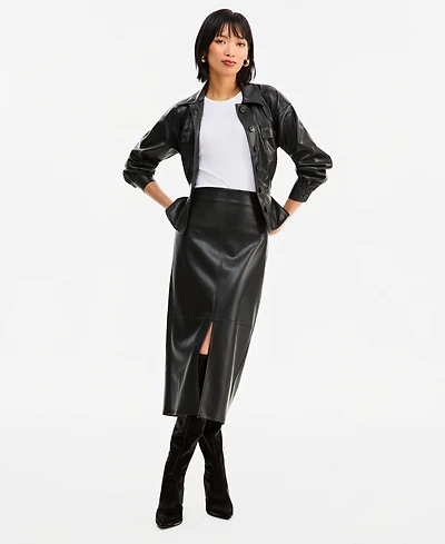 I.n.c. International Concepts Women's High-Waisted Front Slit Faux-Leather Pencil Midi Skirt, Macy's Exclusive