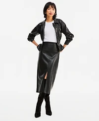 I.n.c. International Concepts Women's High-Waisted Front Slit Faux-Leather Pencil Midi Skirt, Macy's Exclusive