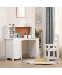 Homfan 96" Kids Study Desk with Cabinet and Drawer, Children Writing Table with Storage, Engineered Wood Home Office Desk for Bedroom