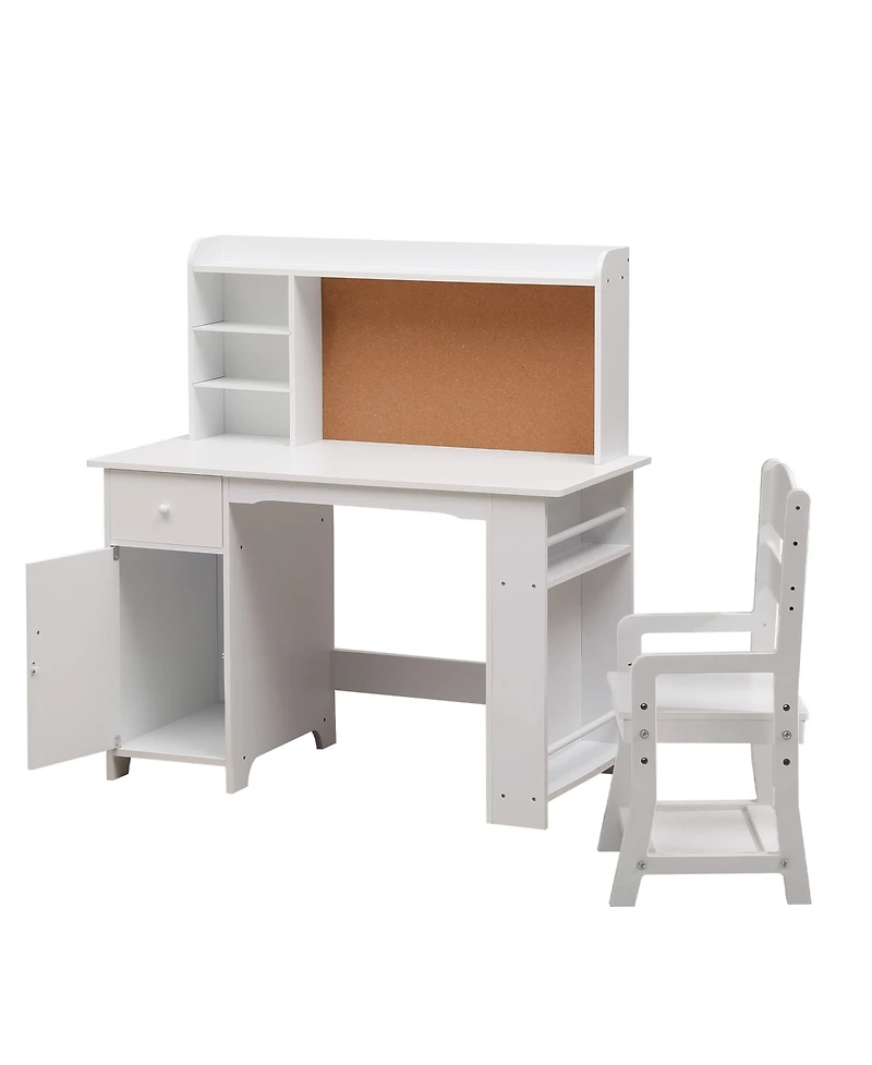 Homfan 96" Kids Study Desk with Cabinet and Drawer, Children Writing Table with Storage, Engineered Wood Home Office Desk for Bedroom
