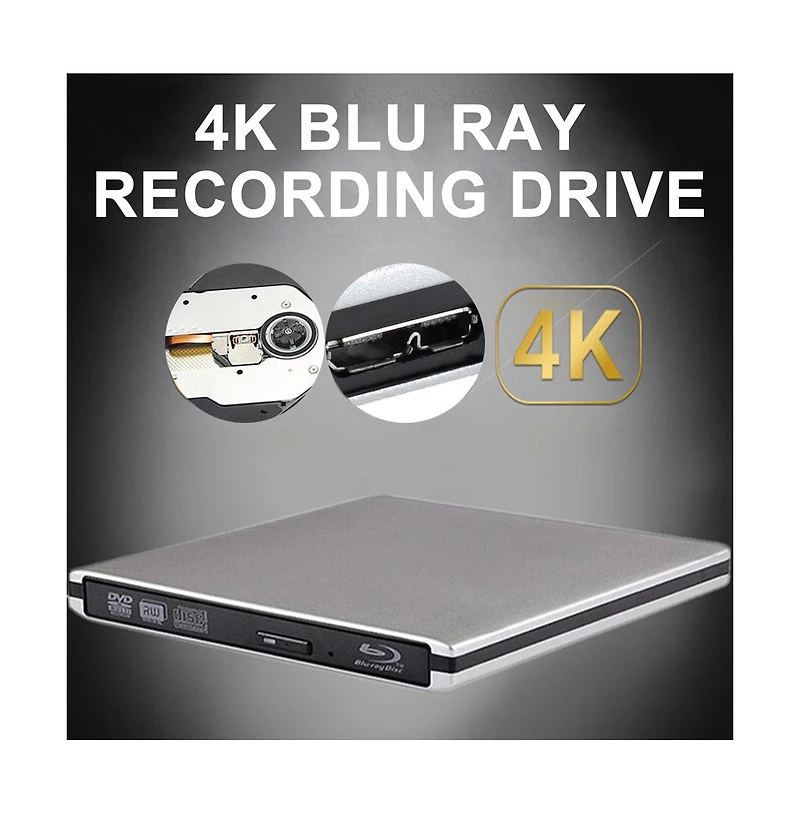 Artudatech 4K Super Slim External Bd Burner – Usb 3.0, Slot-in Bd/Dvd/Cd Writer