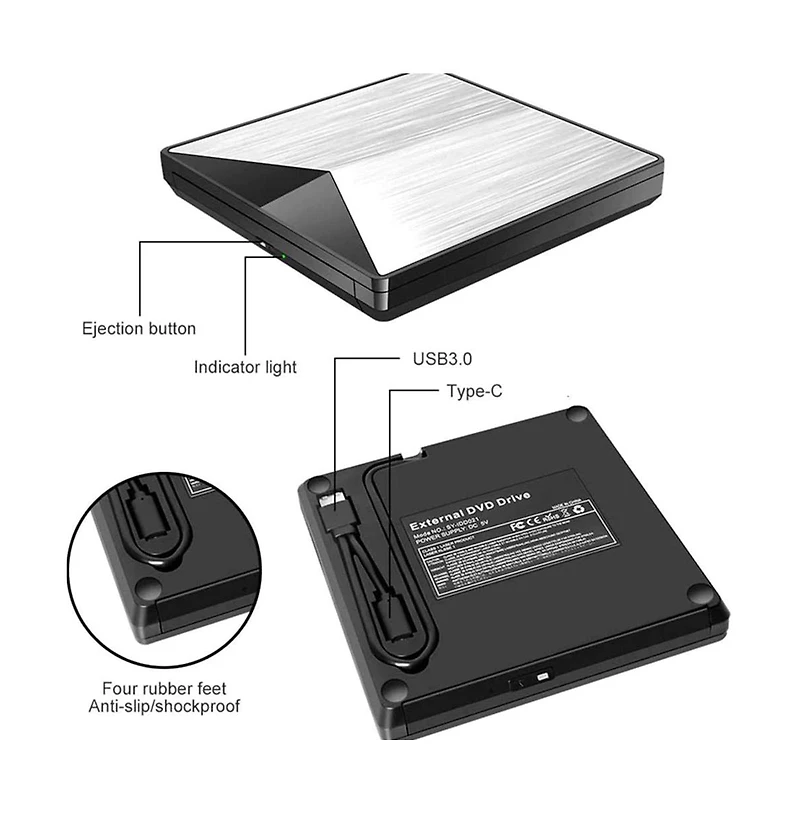 Artudatech External Bd/Dvd/Cd Burner - Usb 3.0, Ultra Slim, 3D Blu-ray Playback