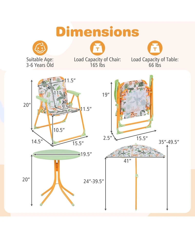Gymax Kid's Picnic Table Outdoor Table and Chair Set 2 Folding Chairs and Adjustable Umbrella