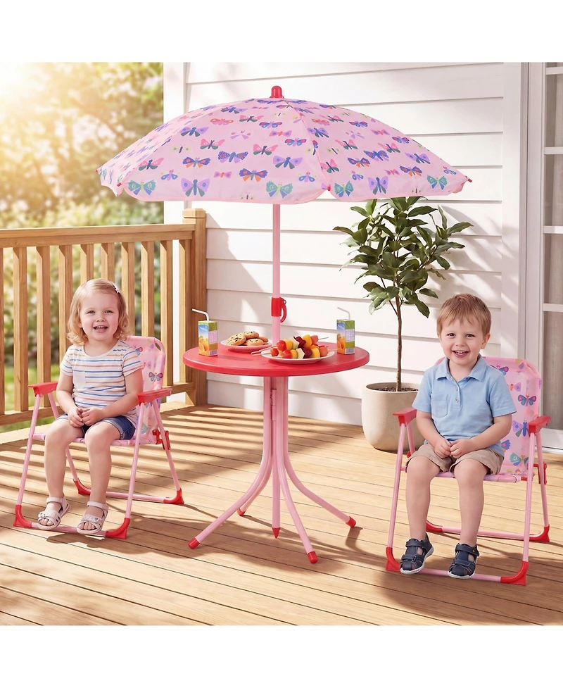 Gymax Kids Picnic Table Outdoor TableandChair Set 2 Folding ChairsandAdjustable Umbrella