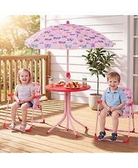 Gymax Kids Picnic Table Outdoor TableandChair Set 2 Folding ChairsandAdjustable Umbrella