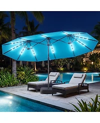 Gymax 15 Ft Double-Sided Patio Umbrella 48 Solar Led Lights Base Included for Pool