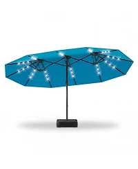 Gymax 15 Ft Double-Sided Patio Umbrella 48 Solar Led Lights Base Included for Pool