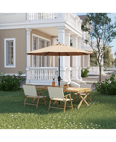 gaomon 10feet Outdoor Patio Umbrella, Table Umbrella with Solar Lights for Yard, Deck, Tan (No Base)