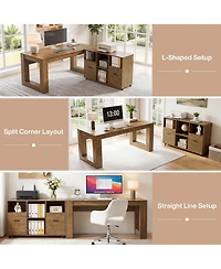 Tribesigns L Shaped Desk with Rolling File Cabinet, 63-Inch Executive Home Office Set, Wood Farmhouse Style, Storage Shelves and Drawers