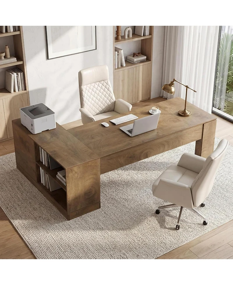 Tribesigns 78.7" L Shaped Office Desk with Drawers, Executive Computer Desk with Open Shelves Storage, Farmhouse Wooden L Desks Business Furniture