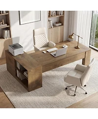 Tribesigns 78.7" L Shaped Office Desk with Drawers, Executive Computer Desk with Open Shelves Storage, Farmhouse Wooden L Desks Business Furniture