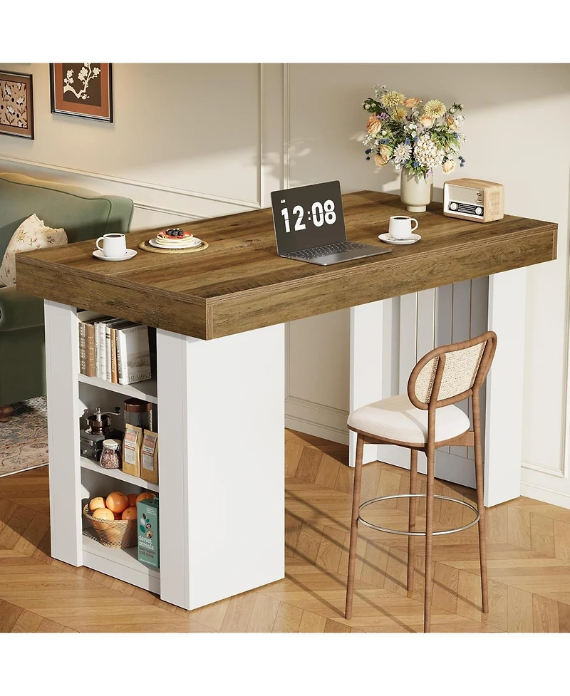 Tribesigns 55.12-Inch Bar Table, Farmhouse Counter Height Dining Table with 3-Tier Storage Shelves, Home Bar Unit