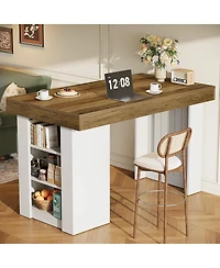 Tribesigns 55.12-Inch Bar Table, Farmhouse Counter Height Dining Table with 3-Tier Storage Shelves, Home Bar Unit