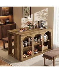 Tribesigns Bar Table, 55-Inch Counter Height Pub Table with 2-Tier Arched Storage Shelves, High Top Large Home Bar Unit