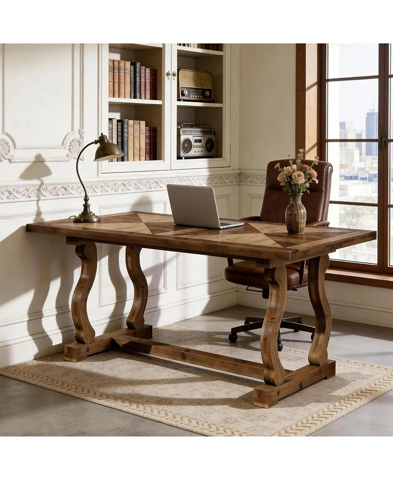 Tribesigns Solid Wood Executive Desk, 63" Large Computer Desk for Home Office, Farmhouse Rustic Wooden Workstations Business Office Furniture