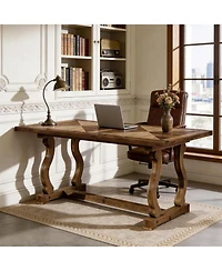 Tribesigns Solid Wood Executive Desk, 63" Large Computer Desk for Home Office, Farmhouse Rustic Wooden Workstations Business Office Furniture