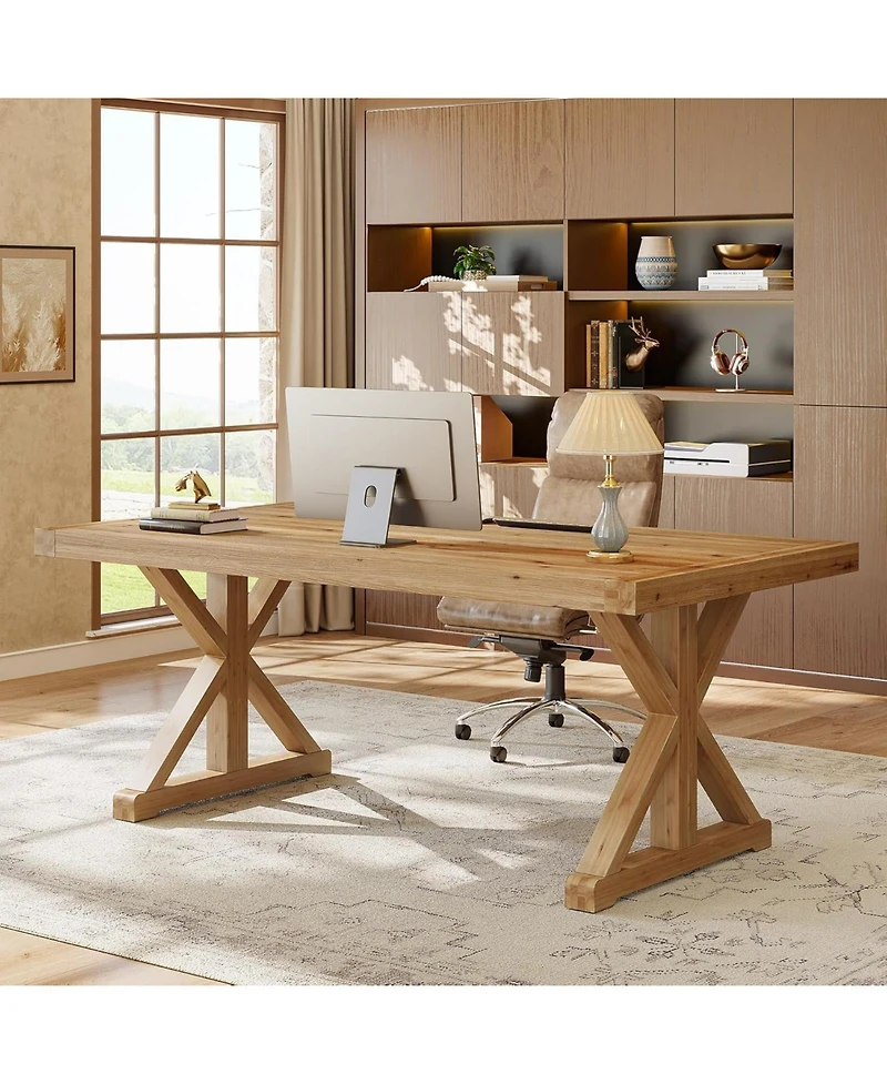 Tribesigns Solid Wood Executive Desk, 63-Inch Home Office Computer Desk with Sturdy Legs, Farmhouse Simple Writing Study Table Business Workstation