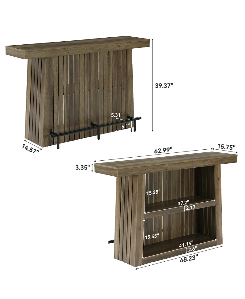 Tribesigns 2-Tier Bar Table, 63" Wooden Home Bar Unit with Footrest, Large Counter Height Pub Table with Storage Shelves