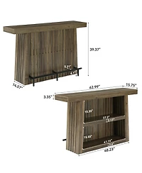 Tribesigns 2-Tier Bar Table, 63" Wooden Home Bar Unit with Footrest, Large Counter Height Pub Table with Storage Shelves